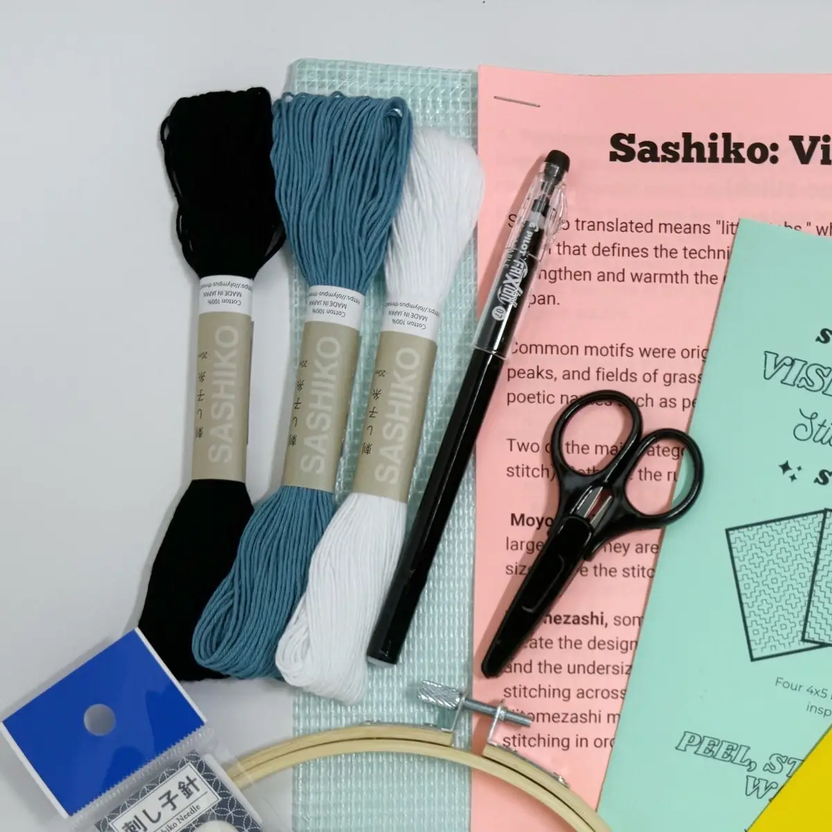Socorro Society Visible Mending Beginners Kit with Sashiko Embroidery Booklet and Tools