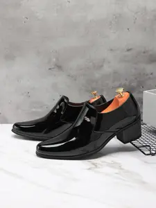 Men's Formal Business Pointed Toe High Heel Leather Shoes, British Simple Banquet Derby Shoes, Elegant Office Wear Footwear, Work