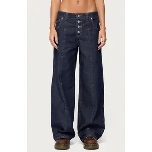 Edikted Women's Polley Button Up Low Rise Jeans