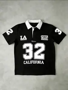 Viral Y2K LA Varsity Polo Shirt! Retro 1985 California Geometric Graphic Top | Breathable Polyester Streetwear | Oversized Sporty Style | Perfect for Skate, Casual & Summer Fits | Trendy Aesthetic Tee