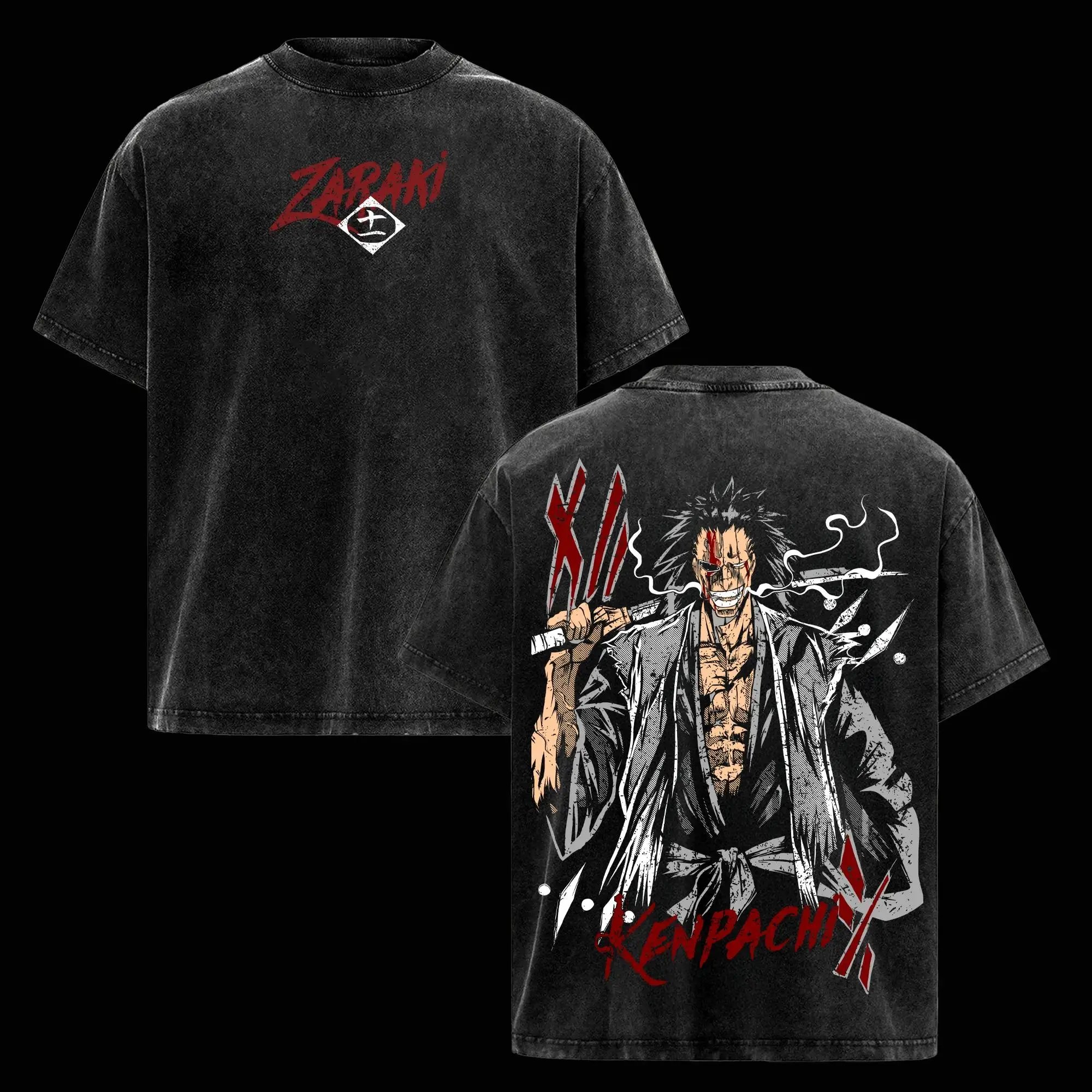 Kenpachi Zaraki T-Shirt – Bleach Vintage Washed Oversized Anime