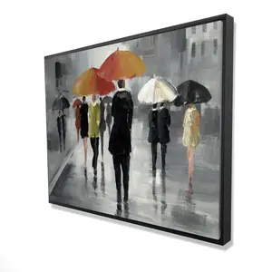 360 Stand Framed Photo - 36x48 in. Contemporary Frame, Rich-Color Artistic Umbrella Scene with Woman, Wall Decor for Home, Artwork
