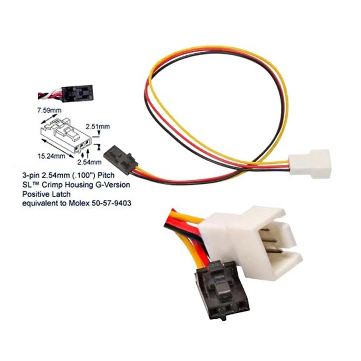 212 MAIN Black 3-Pin Fan to Proprietary 3-Pin Cable Adapter, Model 22-100-26, 7 in Long