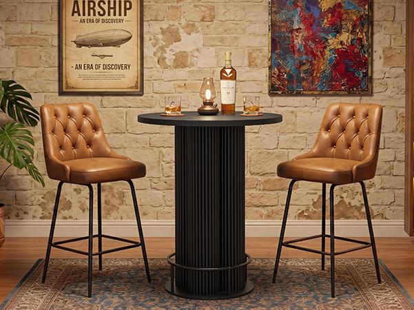 Giratree Bar Table, 39.37" H Round Bistro Table Fluted Pub Table with Base & Metal Ring Footrest Wood Cocktail Desk for Patio, Coffee House, Living Room, Kitchen, Small Space