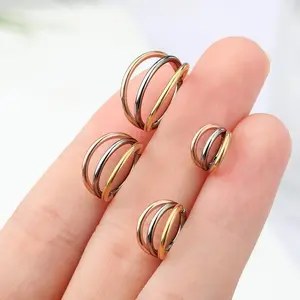OUFER 16G 316L Stainless Steel Triple-Tone Triple-Row Hinged Hoop Nose Ring - Unisex Body Jewelry, Helix Pierced Ring for Helix, Conch Piercings, Daily Wear