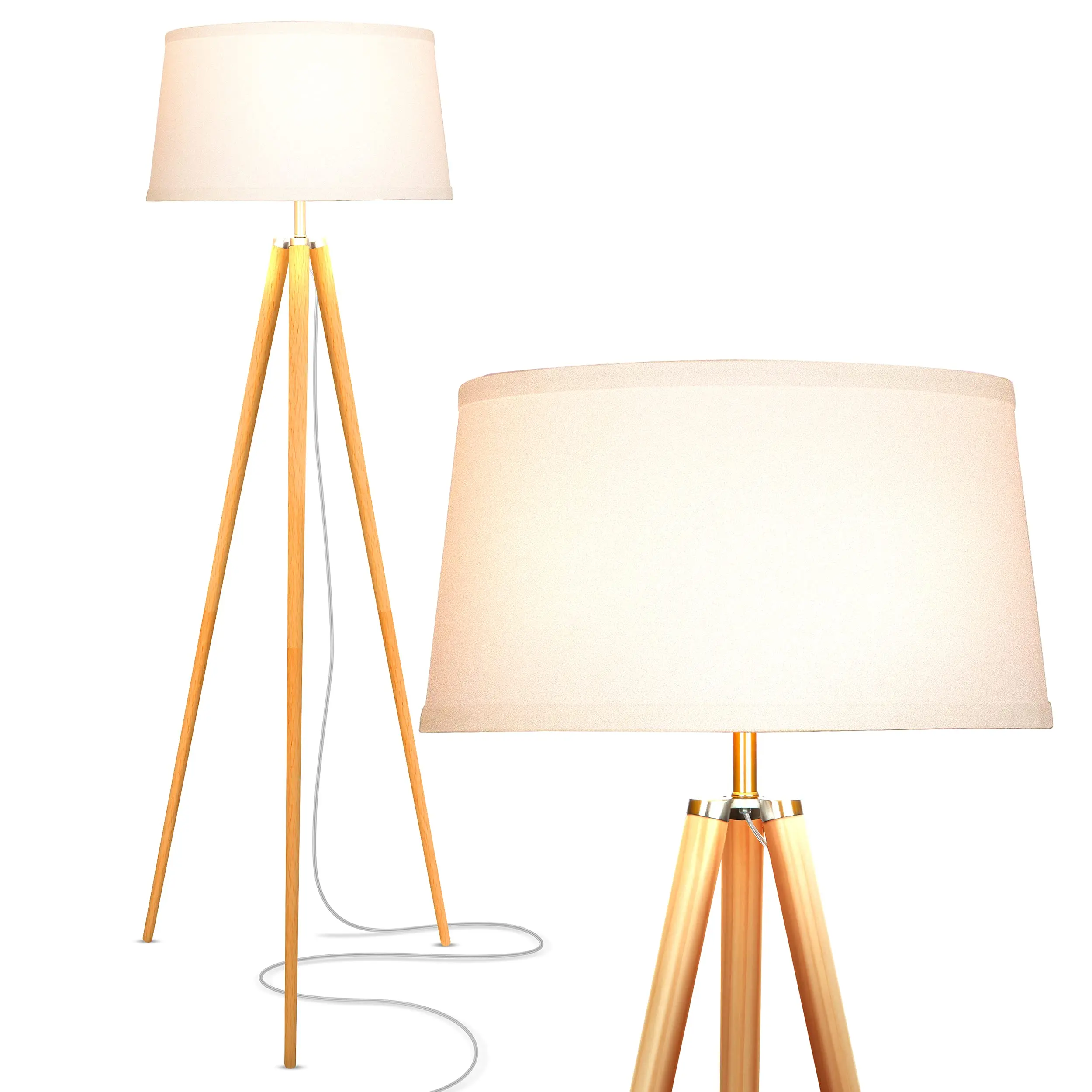 Brightech Emma LED Tripod Floor Lamp - Mid Century Modern Standing Light with Wood Legs, Bases & Shades - Ambient Decoration, Atmosphere, Modern Mood, Decorative, Accent Lighting Lamps for Living Rooms, Bedrooms, Ambient Decoration Lamp, Atmosphere Lights
