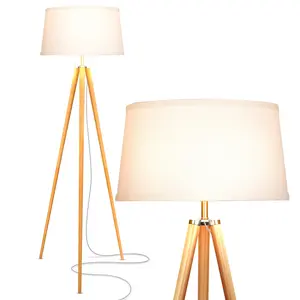 Brightech Emma LED Tripod Floor Lamp - Mid Century Modern Standing Light for Contemporary Living Rooms - Tall Survey Lamp with Wood Legs for Bedroom, Office