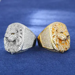 【R398 Live2】UCCIYO S925 Sterling Silver Synthetic Moissanite Ring Lion for Women Men Hip Hop Jewelry Gift