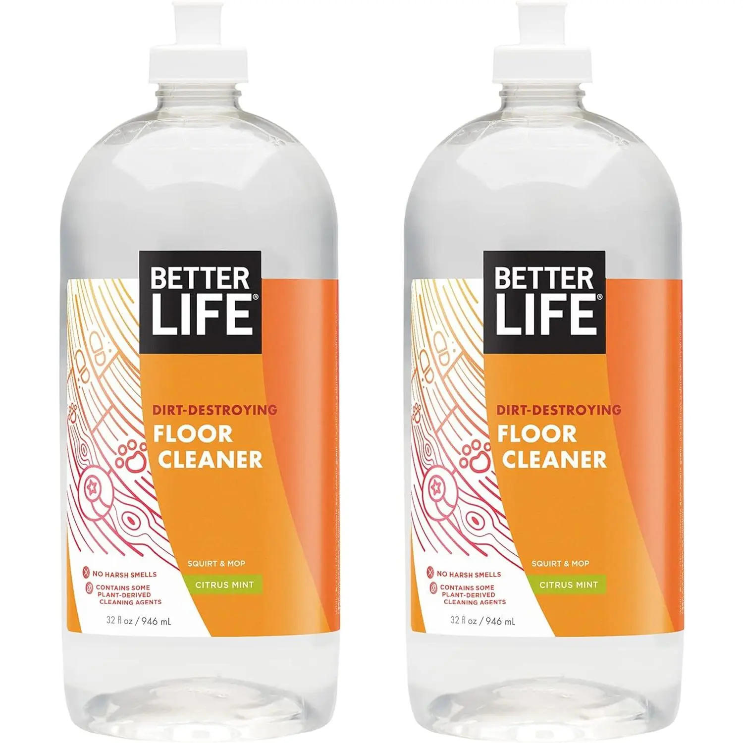 Citrus Mint Household Floor Cleaner, 32 Fl Oz Plastic Bottles (Pack of 2) - Plant-Derived, Eco-Friendly, Child-Safe Cleaning Solution, Alcohol-Free, Dirt-Destroying, Mineral Oil-Free for Hardwood Floors, Tile & Laminated Fabric