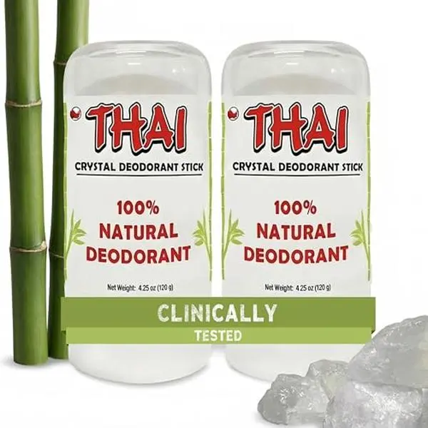 2-Pack Thai Crystal Deodorant - Clinically Tested - Dermatologist Approved Natural Whole Body Deodorant for Men, Women & Teens - Crafted in USA