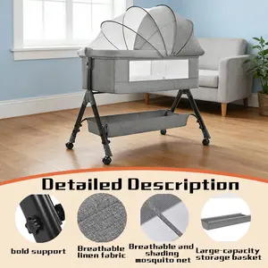 Bassinet Bedside Sleeper - All-Mesh Design, Portable Bedside Bassinet for Baby with Washable Mattress, 5 Adjustable Heights