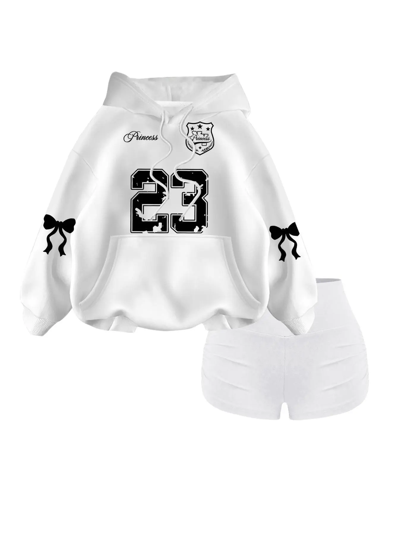 Women's 2-Piece Set Sweatsuit Matching Set Hooded Sweatshirt & Yoga Shorts, Casual Fitted, Form Fitting Activewear, Athleisure Sportswear Set, Warm Winter Wear, Perfect for Daily Commute & Leisure, Matching Workout Set
