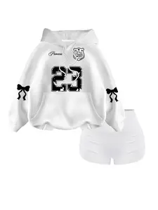 Women's 2-Piece Set Sweatsuit Matching Set Hooded Sweatshirt & Yoga Shorts, Casual Fitted, Warm Winter Wear, Perfect for Daily Commute & Leisure