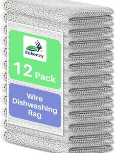 Multipurpose Wire Dishwashing Rag 12 Pack - Double Layer Metallic Fiber Cleaning Cloth Kit for Wet and Dry Use, Multipurpose Wire Miracle Cleaning Cloths