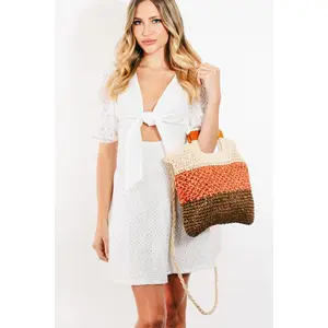 Fame Color Block Double-Use Braided Tote Bag