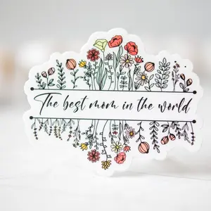 The Best Mom In The World Sticker, Mothers Day Sticker, Wildflowers Decal, Mum Sticker, Vinyl Decal, Water Bottle Decal, Tumbler Sticker