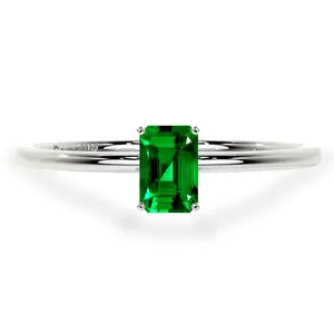 Dainty Emerald Cut Four Prong Emerald Solitaire Ring (0.60cts.)- REM073-6X4-AAAA