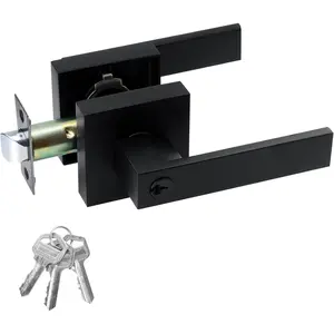 Heavy Duty Entry Door Lock Set, Square Door Lever for Bedroom, Passage Door Privacy Locking Entry Door Knob for Interior and Exterior Use