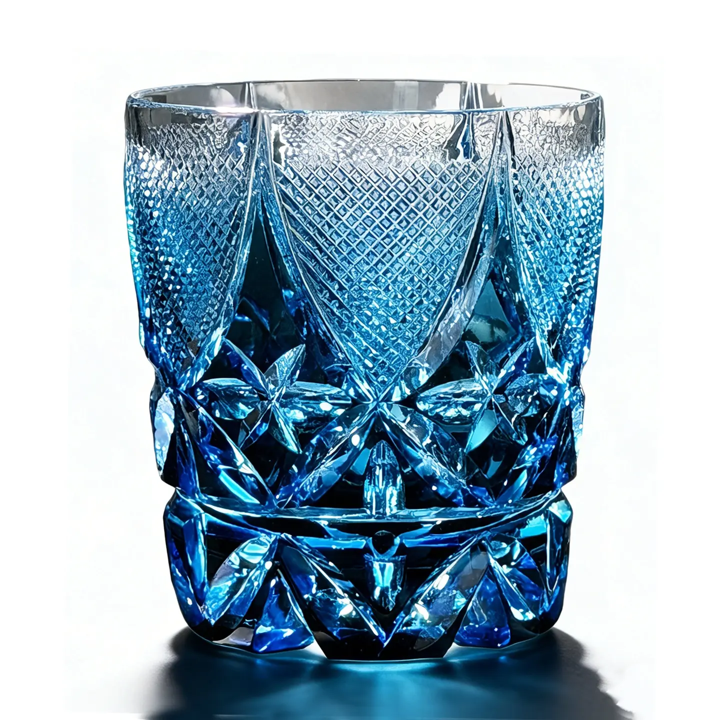 Satsuma Kiriko "Ocean Wave" Whiskey Glass - Hand Cut Blue Crystal Tumbler