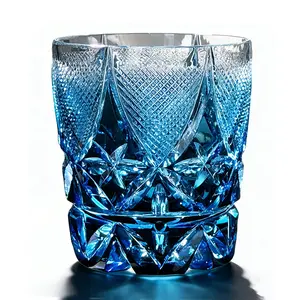 Satsuma Kiriko "Ocean Wave" Whiskey Glass - Hand Cut Blue Crystal Tumbler