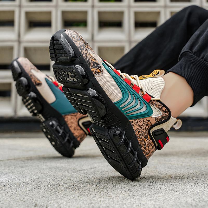 Men's Retro Camo Chunky Mesh Workout Sneakers, Lightweight Breathable High-Top Running Shoes with Synthetic Rubber Air Cushion Sole, Casual Trainers for Gym Workouts, Hiking, Outdoor Running, Streetwear and All-Season Wear
