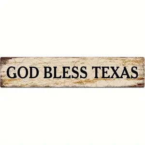 God Bless Texas" Vintage Rustic Metal Tin Sign - Durable, Waterproof & Fade-Resistant Wall Decor with Rounded Edges, 4x16 Inches - Perfect for Home, Yard, Camping & Outdoor Use, Outdoor Decor