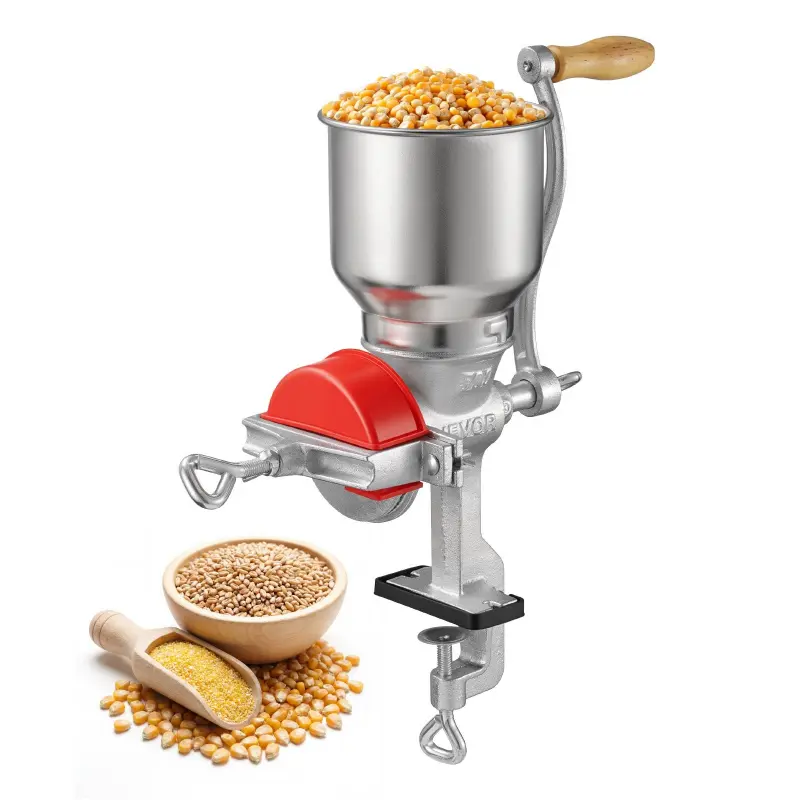 【Summerfinds】VEVOR BST-500G1Z Heavy-Duty Cast Iron Manual Grain Mill, 7.72 Lbs / 3.5 Kg Hand-Crank Grinder for Milling, High Capacity Hopper, Stable Table Clamp, Dust Cover, Adjustable Fineness, Powder Coating, Home Brewing Use