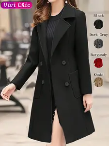 Women's Woven Fabric Casual Fitted Coat, Fall & Winter Outerwear Jacket, Moderate Thickening Design for Daily Wear