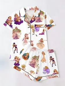 High-End Singer Tour Style Sleepwear Set, Pajama Set, Fitted Short Sleeve Top & Shorts, All Seasons Casual Home Wear, Women's Two-Piece Loungewear