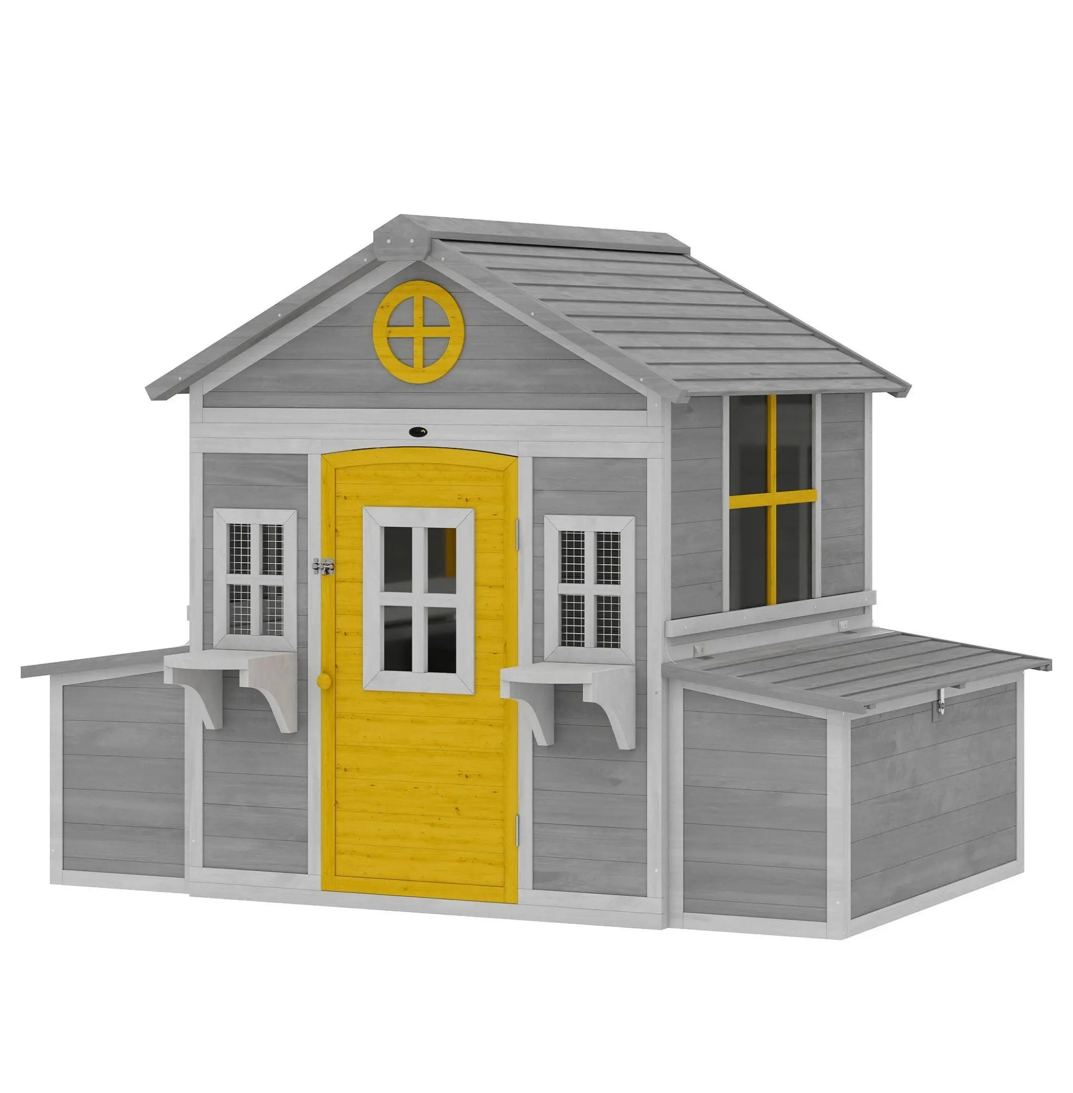 Wooden Chicken Coop for 2-4 Hens, Playhouse Hen House, Outdoor Poultry Cage with Nesting Boxes, Waterproof Roof & Windows Gray