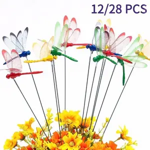 12/28 PCS 3D Dragonfly Garden Decor, Decorative Garden Accessories, Dragonfly Stakes Outdoor Art, Fly Deterrent & Bird Scare, DIY Lawn Patio Aesthetic Ornaments, Unique Home & Garden Gifts