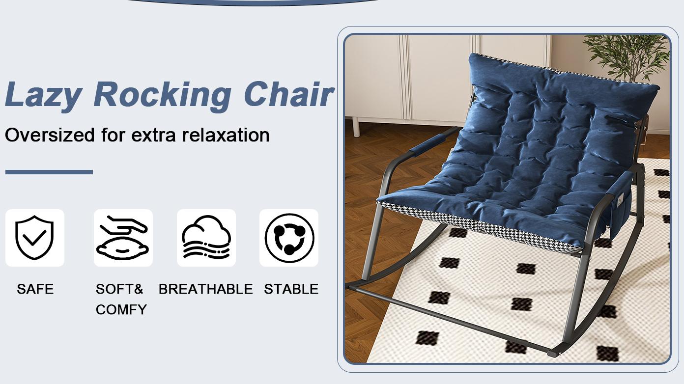 Rocking Chair with Storage & Cushions, Ergonomic Lounge Recliner with Armrests, Breathable All-Season Comfort for Bedroom, Living Room, Patio & Garden