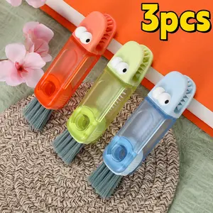 3pcs 3-in-1 Cup Lid Brush, Multi-Functional Gutter Cleaning Brush, Portable Bottle & Cup Mouth Groove Cleaner, No Power Required, Plastic Handle, for Home & Outdoor Use