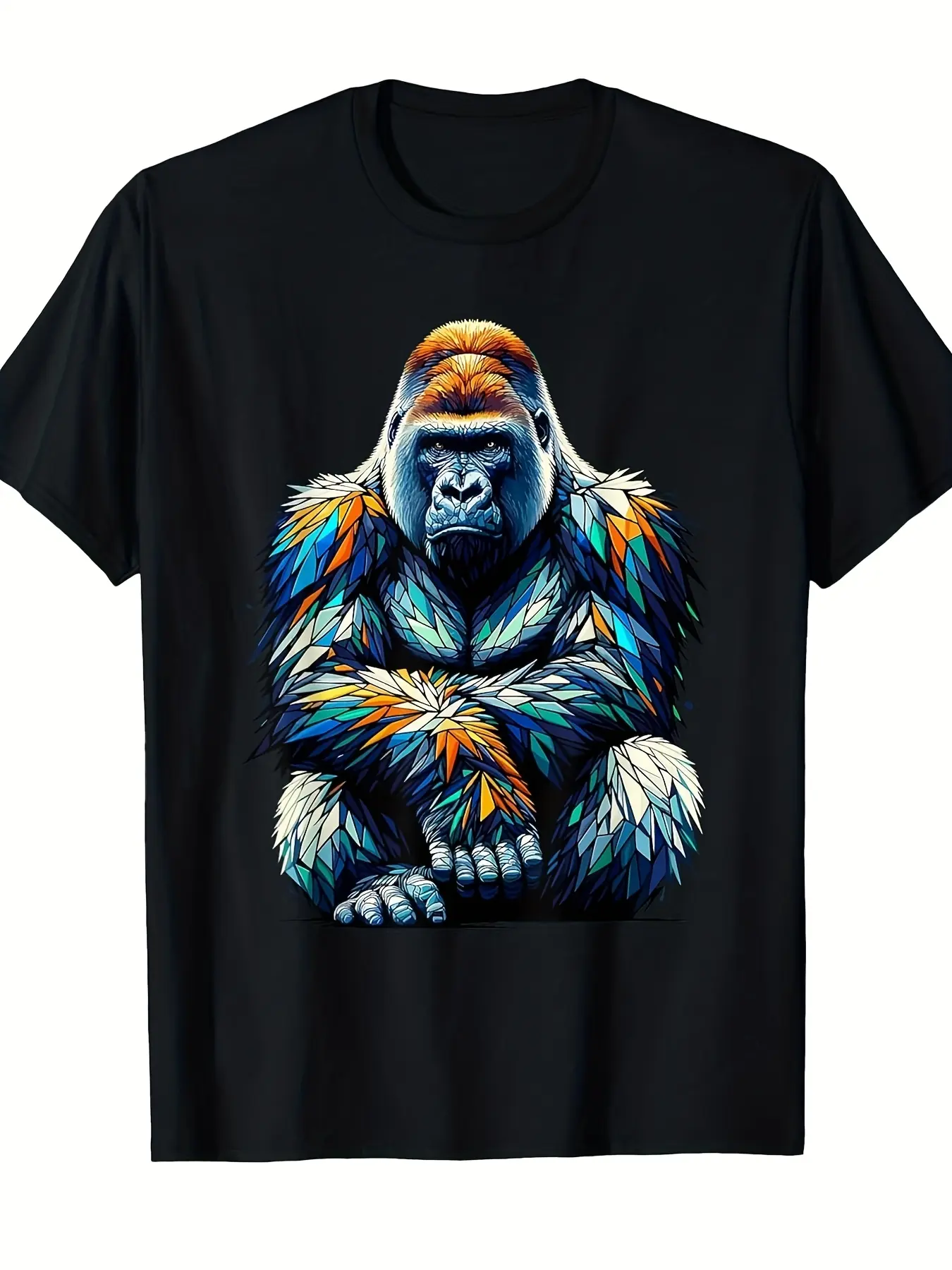 Polygon Art Silverback Gorilla Gorillas T-Shirt Men's Casual Short Sleeve funny graphic tees T-Shirt Comfortable Casual Attire for Casual Attire, Everyday Sportswear| Playful Print Tshirt| Comfortable Fit