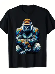 Polygon Art Silverback Gorilla Gorillas T-Shirt Men's Casual Short Sleeve funny graphic tees T-Shirt Comfortable Casual Attire for Casual Attire, Everyday Sportswear| Playful Print Tshirt| Comfortable Fit
