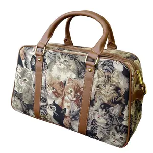 212 MAIN Animal Theme Tapestry Fabric Convertible Carry On Bag, Cat Design, Zip Closure