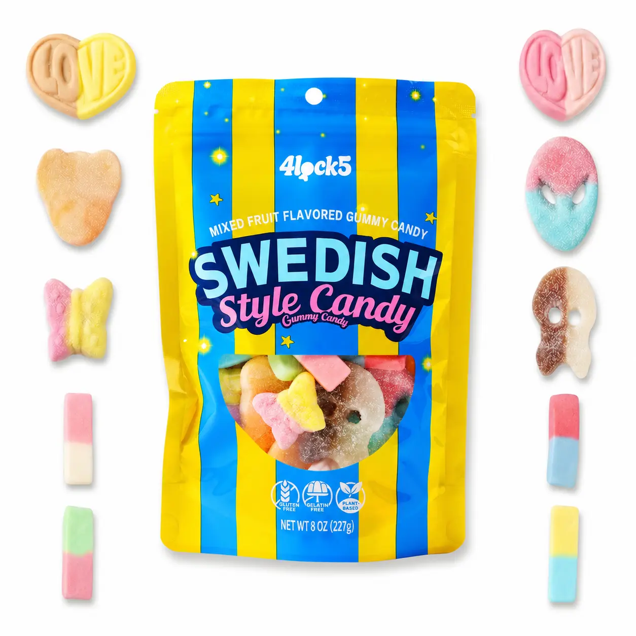 Swedish Style Gummy Candy Mix - 0.5 lb Sweet & Sour Scandinavian Food, Assorted Butterfly, Alien & Heart Shapes, Chewy Sealed Bag Snacks for Home & Gifts