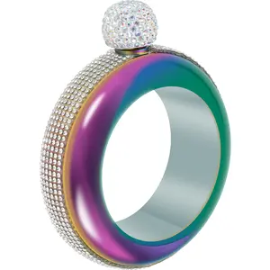 Bracelet Flask for Women 304 Stainless Steel Bangle Flask 3.5 oz Creative Decorative Bracelet Flask with Rhinestone Lid Party Flask Gift for Women Girls Birthday Party,Color