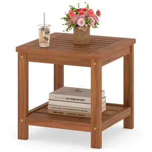 COSTWAY - 2-Tier Outdoor Side Table with Storage Shelf for Patio