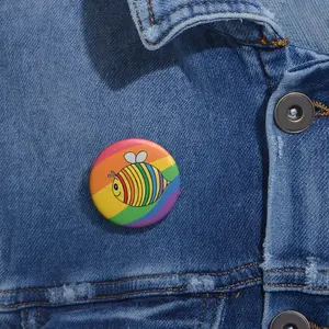 Rainbow Bee pin buttons, bumblebee, bugs, insects, pride lgbtq