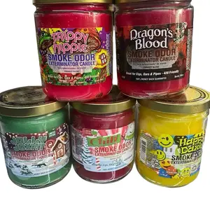 Trippy Hippie & Dragon's Blood Smoke Odor Exterminator Candle - Jolly Joint Chill - 420 Friendly Scented Wax for Cans Pipes - Trippy Hippie & Dragon's Blood Aroma Decor Ornament Decoration Perfume