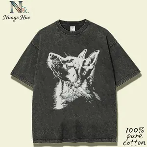 Cool and Stylish German Shepherd Pattern Women's Washed T-shirt, Featuring A Neutral Pet Lover Design. This 2026 Spring/summer Retro Style Top with Round Neck and Short Sleeves Is Perfect for Casual Commuting, Mother's Day Holiday Gifts, and TikTok Shop D
