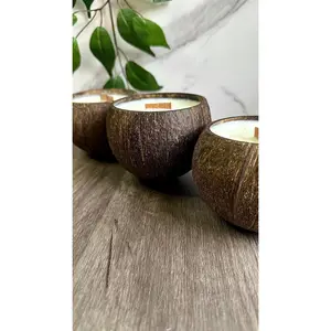 12 oz Citronella Tropical Soy Wax Candle in Large Coconut Shell, All Natural, Wood Wick, Candle for Outdoors, Porch, Event, Perfect Gift