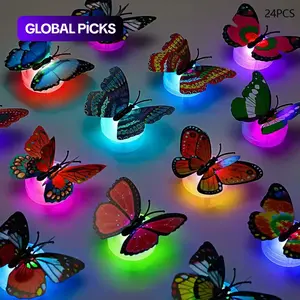 Random Color 3D Butterfly Shaped Night Light, Butterfly Wing Lights, 24pcs/set Luminous Wall Sticker, Decorative Decal For Home Bedroom Party Festival, Decorative Lighting #GLOBAL PICKS