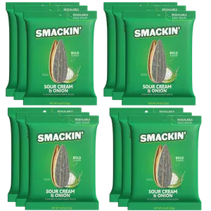 SMACKIN' Sunflower Seeds Sour Cream & Onion 12 Large 4oz Resealable Bags