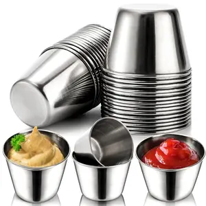 30 Pack Metal Sauce Cups  2.5 Oz & 1.5 Stainless Steel Ramekin Condiment Dishes Reusable Dipping Cup Small Individual Portion Commercial Grade Sushi Bowl Appetizer Plates