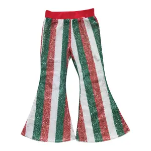 P0199-2024 Christmas Red and green striped girls sequin pants