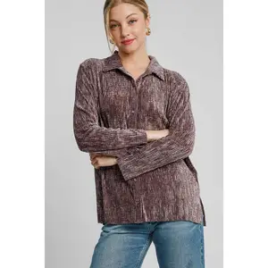 Umgee Side Slit Texture Button Up Shirt