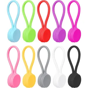 10 PCS Reusable Magnetic Cable Ties Magnetic Cable Ties Silicone Cable Straps Wire Organizer for Earphone Phone Charger Audio Cable 10 Colors Silicone Cable Clips for Office, School, Home