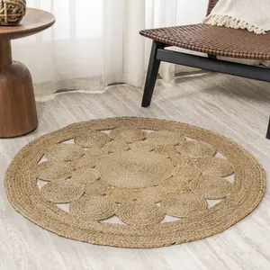 JONATHAN Y Cassia Round Natural Jute Boho Circle Indoor Area Rug; for Living Room, Kitchen, Bedroom, Dining Room, Office